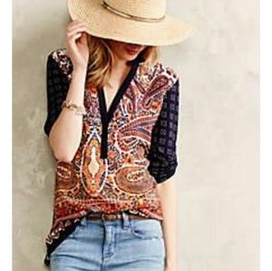 Anthropologie Tiny Persian Pear Tee Paisley V Neck